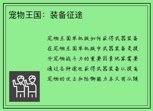 宠物王国：装备征途